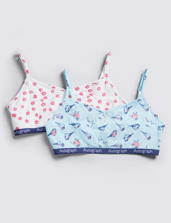 2 Pack Cotton Rich Bird & Floral Crop Tops (6-16 Years) Image 1 of 2