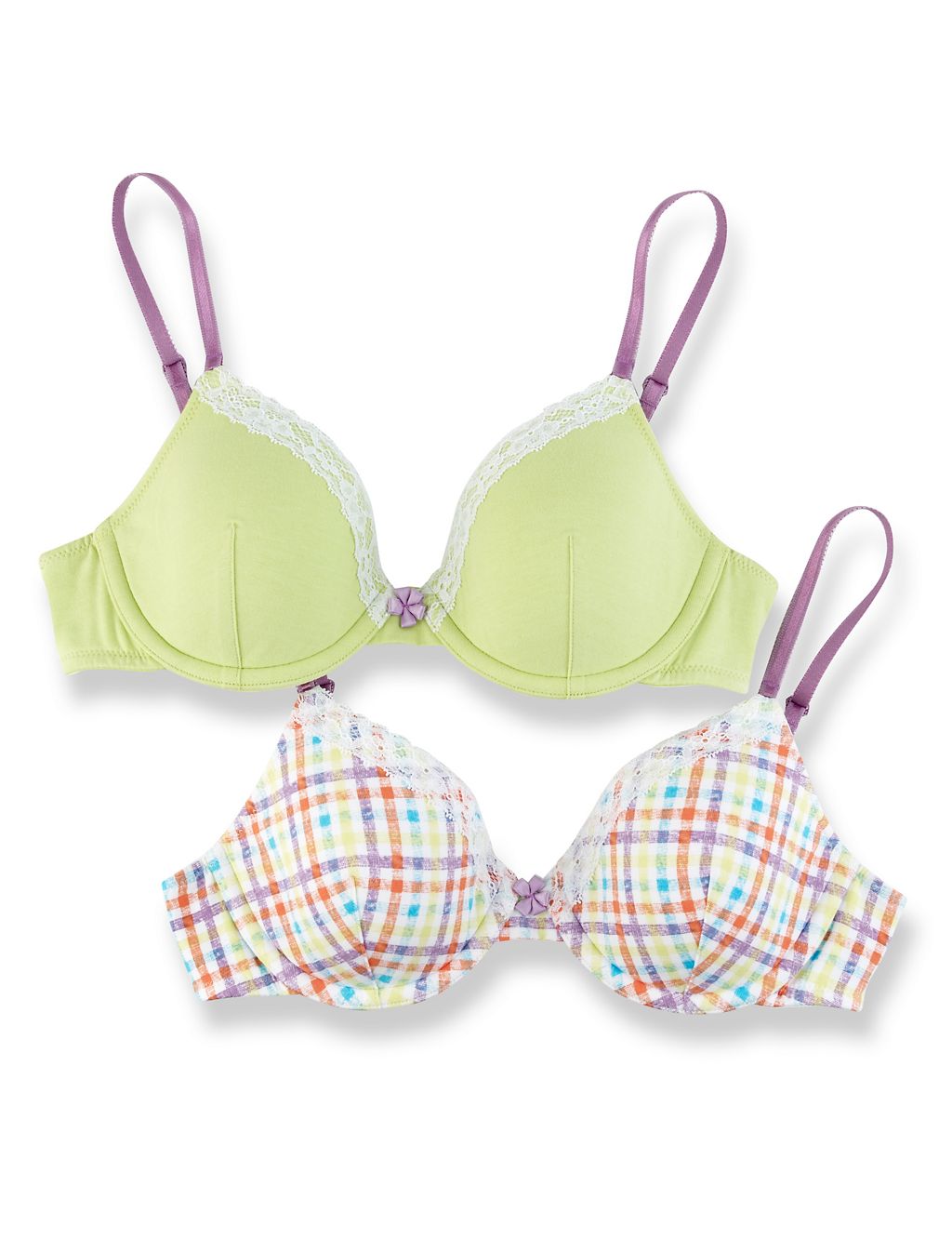 2 Pack Cotton Rich Checked Underwired A-D Bras 1 of 1