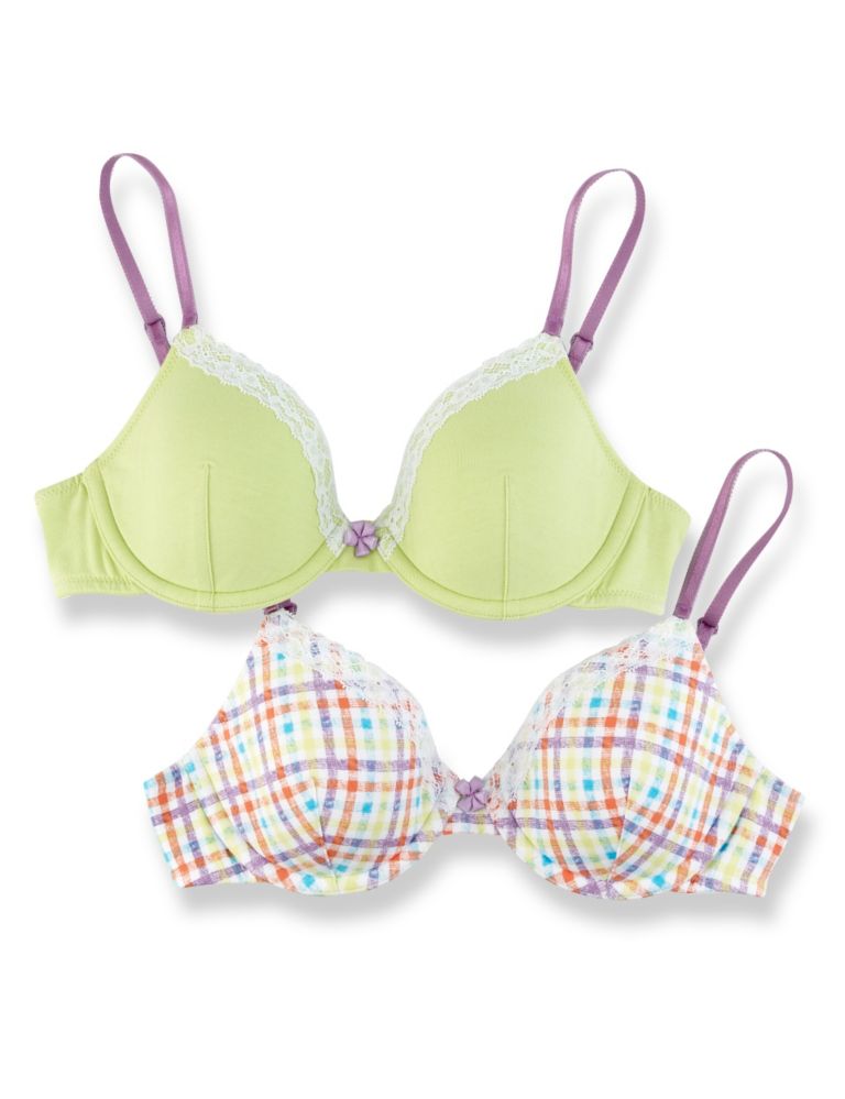 2 Pack Cotton Rich Checked Underwired A-D Bras 1 of 1