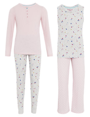 2 Pack Cotton Rich Ditsy Floral & Spotted Pyjamas Image 2 of 4