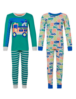 2 Pack Cotton Rich Firetruck Stay Soft Pyjamas (1-7 Years) Image 2 of 4