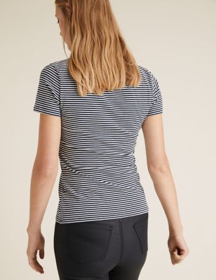Ladies Marks & Spencer M&S Blue White Stripe Supima Cotton Top T Shirt 8-22 NEW 