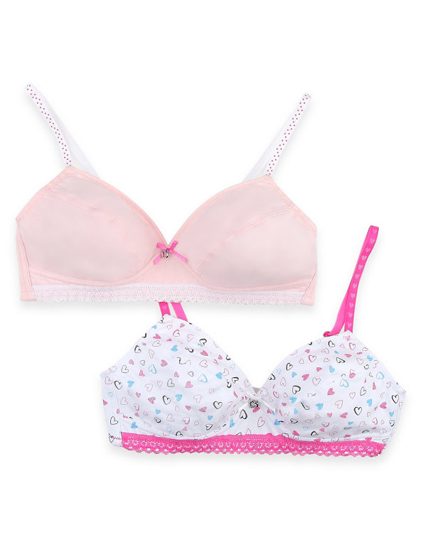 2 Pack Cotton Rich Heart Print Bras Image 1 of 1