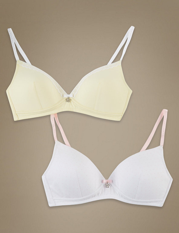 2 Pack Cotton Rich Moulded Non-Wired Assorted Full Cup Bras Image 1 of 1