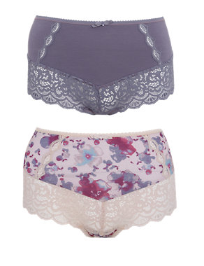 2 Pack Cotton Rich Ornate Lace Shorts with Supima® Image 2 of 4