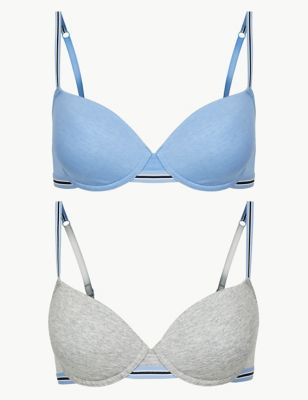 2 Pack Cotton Rich Padded Balcony Bras A-DD, M&S Collection