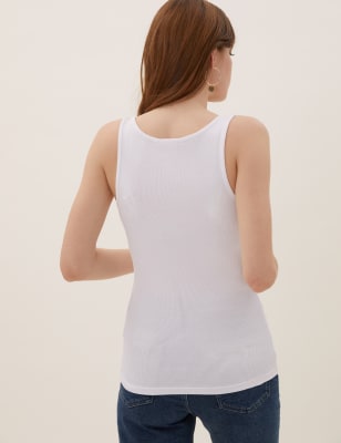 2 Pack Cotton Rich Ribbed Fitted Vest Tops, M&S Collection