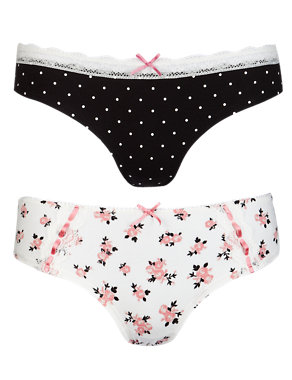 2 Pack Cotton Rich Rose & Spotted Brazilian Knickers Image 2 of 3