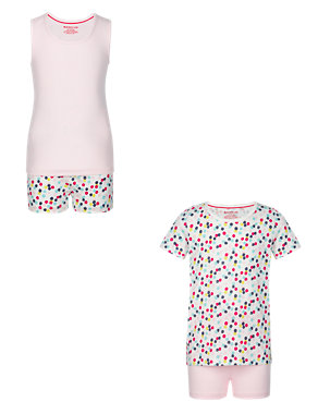 2 Pack Cotton Rich Spotted Short Pyjamas (5-14 Years) Image 2 of 4