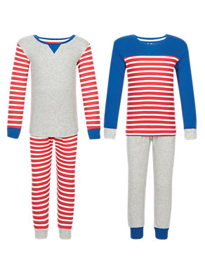 2 Pack Cotton Rich Stay Soft Striped Pyjamas (1-7 Years) Image 2 of 4