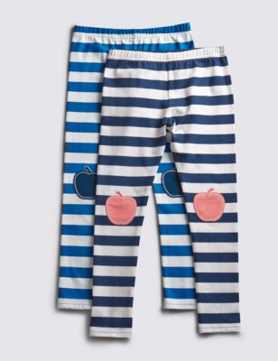 2 Pack Cotton Rich Striped Appliqué Leggings (1-7 Years) Image 2 of 6