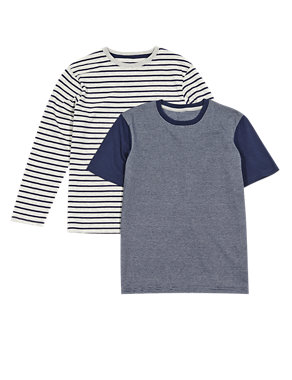 2 Pack Cotton Rich Striped T-Shirts (5-14 Years) Image 2 of 5