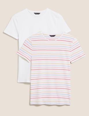 2 Pack Cotton Striped Fitted T-Shirts Image 2 of 5
