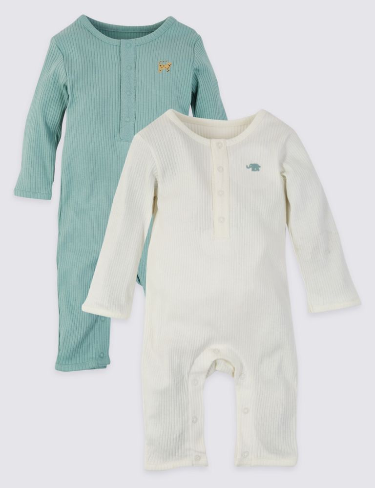 2 Pack Cotton Unisex Sleepsuits (7lbs-12 Mths) 1 of 5