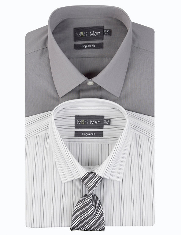 2 Pack Easy Care Striped Shirts with Tie Image 1 of 1