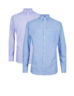 2 Pack Easy to Iron Long Sleeve Checked Shirts Image 2 of 9