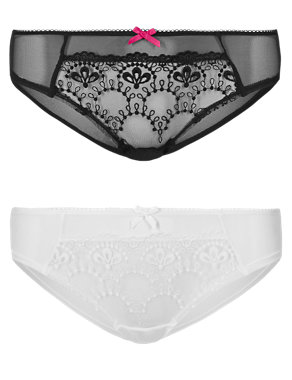 2 Pack Embroidered Brazilian Knickers Image 2 of 4