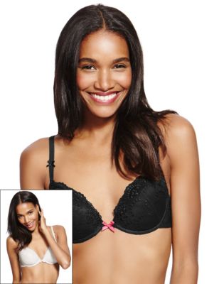 2 Pack Embroidered Padded Plunge Bras A-DD, Limited Collection