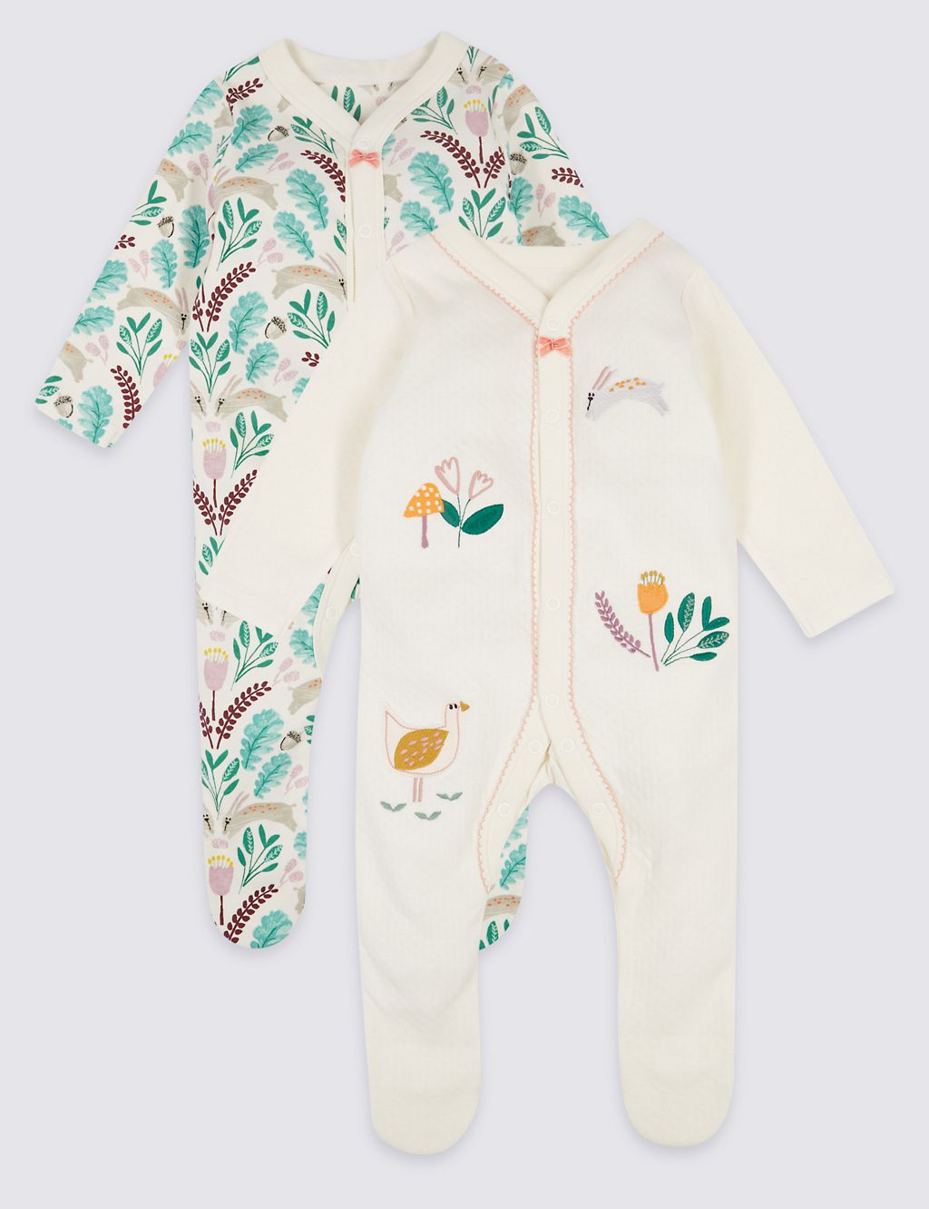 2 Pack Embroidered Pure Cotton Sleepsuits 3 of 8