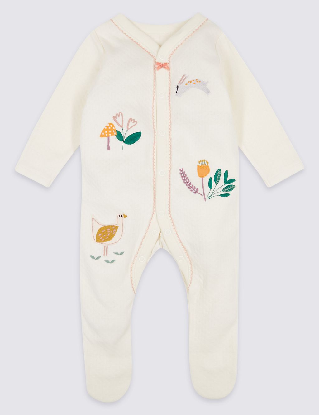 2 Pack Embroidered Pure Cotton Sleepsuits 1 of 8