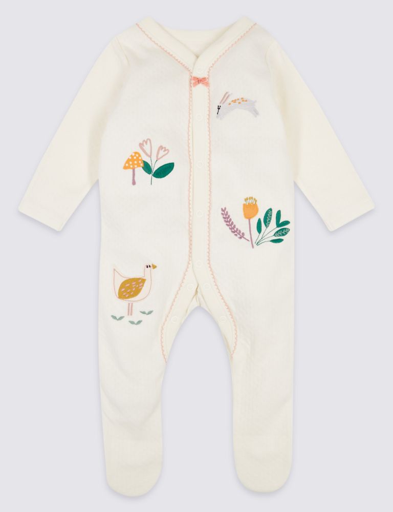 2 Pack Embroidered Pure Cotton Sleepsuits 2 of 8
