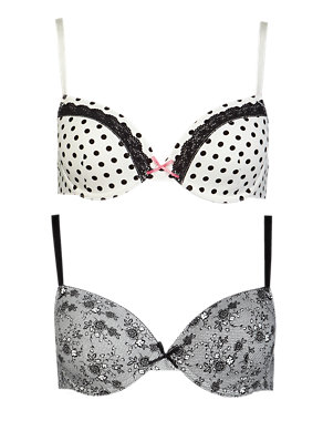 2 Pack Floral & Mono Spotted Plunge A-DD Bras Image 2 of 5