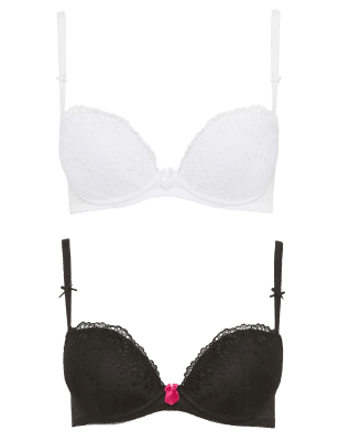 2 Pack Floral Embroidered Push-Up Balcony Bras A-E, Limited Collection