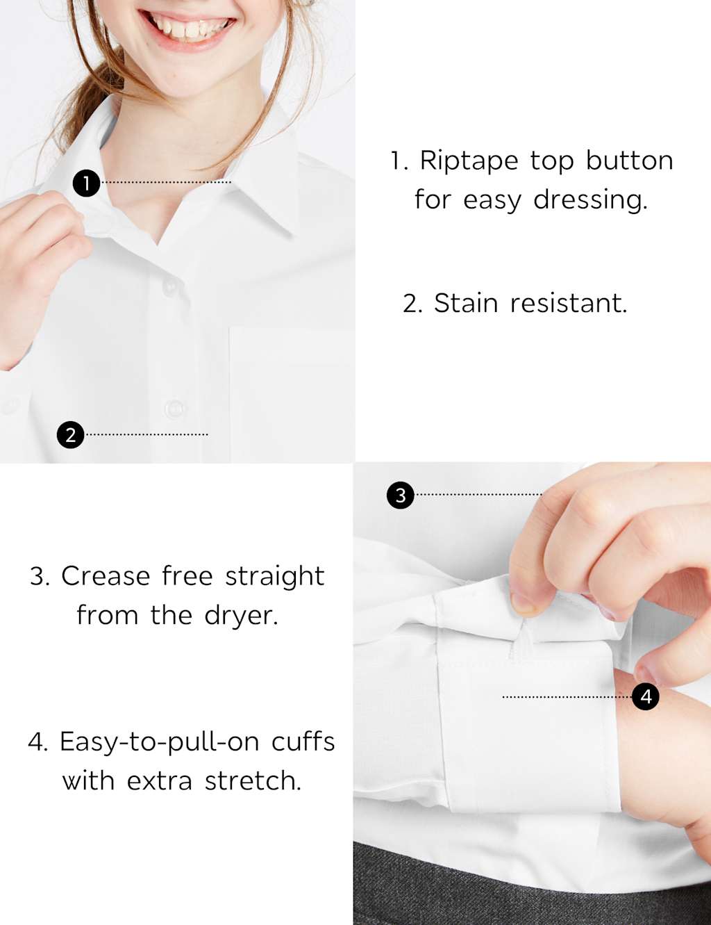2 Pack Girls' Easy Dressing Non-Iron Blouses 3 of 4