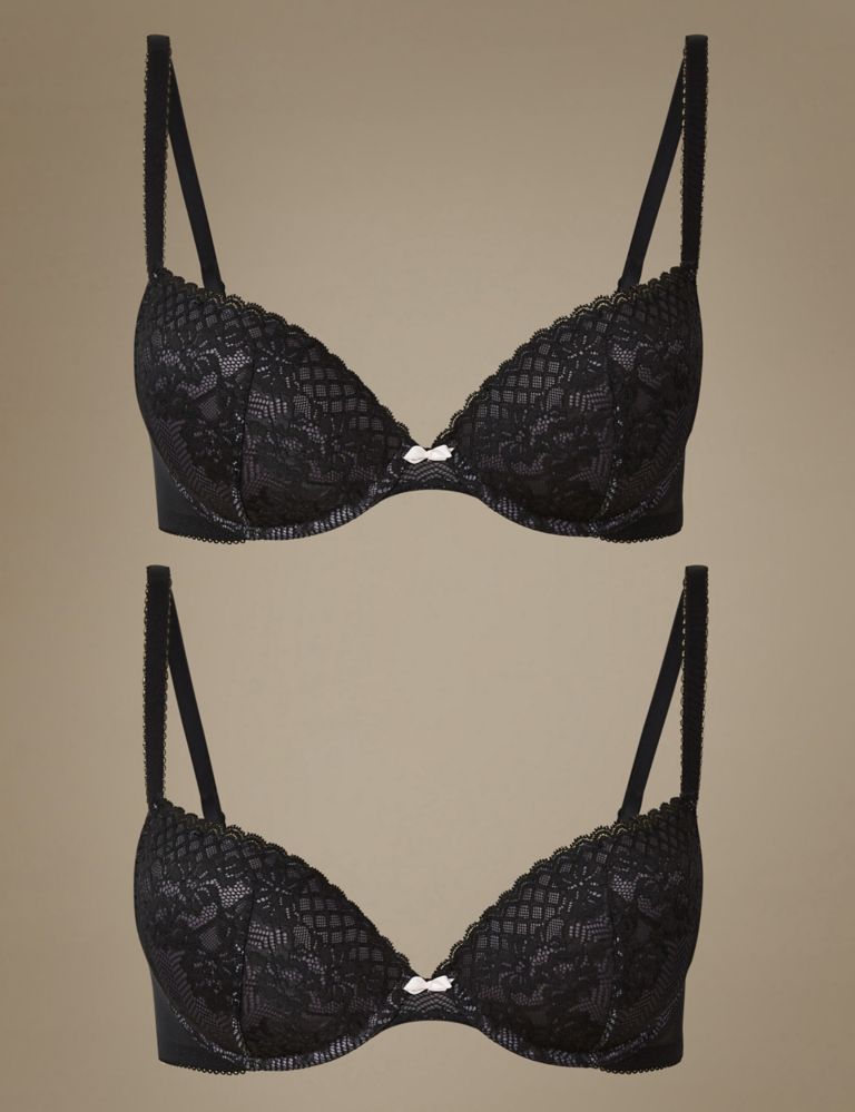 2 Pack Lace Embroidered Push-up Plunge Bras A-DD 1 of 4
