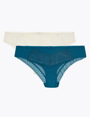 Buy Marks & Spencer Cotton & Lace Brazilian Knickers (Pack of 5) Online