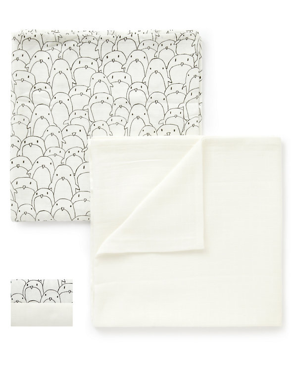 2 Pack Large Penguin and Plain Muslin Squares Image 1 of 1
