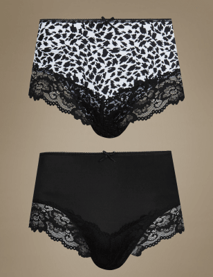 M&S Medium Control Cotton Lace Brazilian Shaping Knickers/Briefs