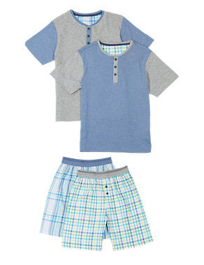 2 Pack Marl Checked Stay Soft Short Pyjamas (6-16 Years) Image 2 of 7