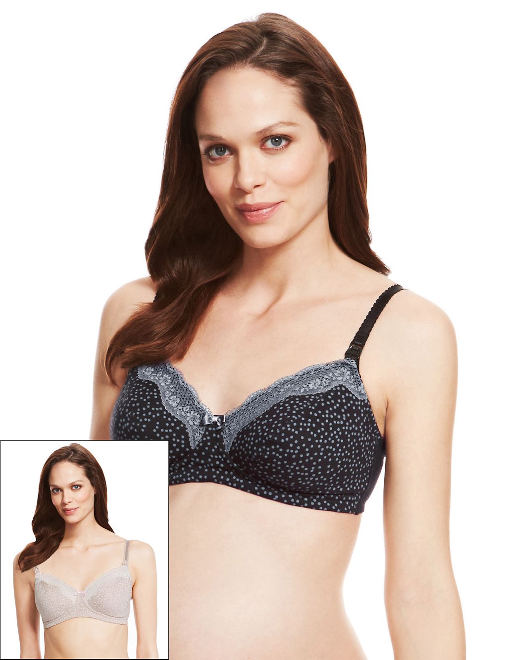 2 Pack Maternity Cotton Rich Spotted Non-Wired Nursing Bras B-G 3 of 6