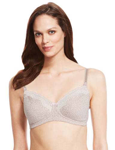 2 Pack Maternity Cotton Rich Spotted Non-Wired Nursing Bras B-G 3 of 6