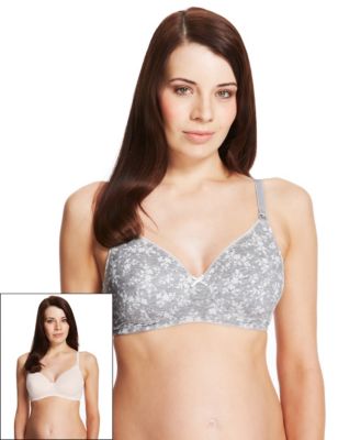 2 Pack Maternity Non-Wired Padded T-Shirt Nursing Bras B-E, M&S Collection