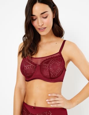 3pk Lace & Mesh Wired Balcony Bras A-E, M&S Collection