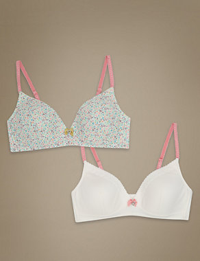 2 Pack Non Wired Ditsy Floral Bra Image 2 of 3