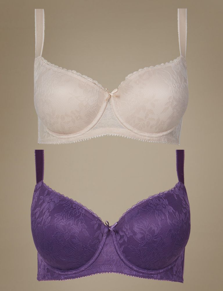 2 Pack Padded All Over Lace Balcony Bra DD-G, M&S Collection