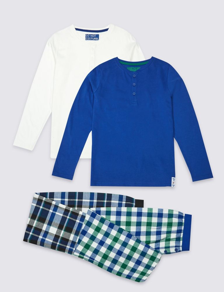 2 Pack Placket Checked Pyjamas (3-16 Years) 1 of 8