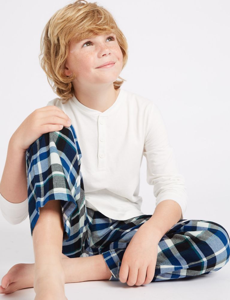 2 Pack Placket Checked Pyjamas (3-16 Years) 3 of 8