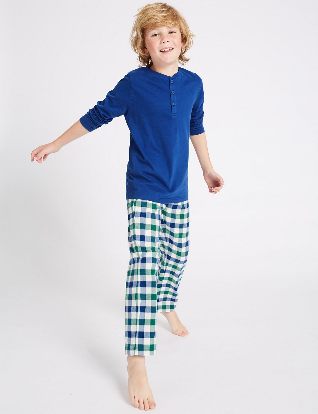 2 Pack Placket Checked Pyjamas (3-16 Years) 7 of 8