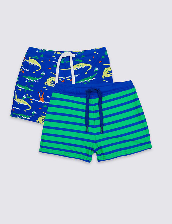 2 Pack Print & Stripe Swim Shorts (0-5 Years) Image 1 of 2