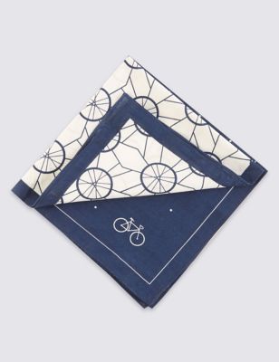 2 Pack Pure Cotton Anti-Bacterial Cycling Print Handkerchiefs Image 1 of 2
