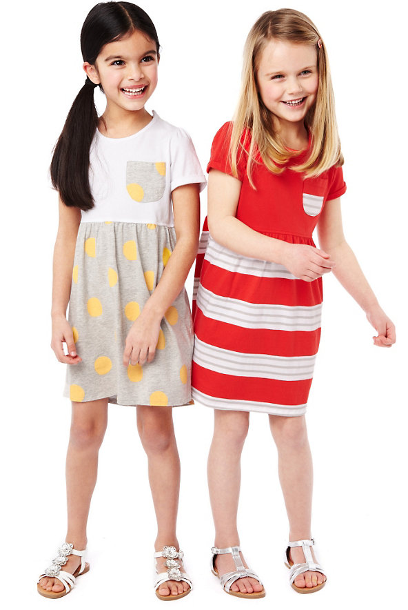 2 Pack Pure Cotton Assorted Dresses with Stay New™ Image 1 of 1