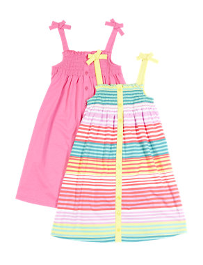 2 Pack Pure Cotton Assorted Dresses with StayNEW™ (1-7 Years) Image 2 of 7