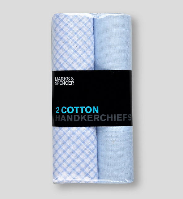 2 Pack Pure Cotton Assorted Handkerchiefs Image 1 of 2