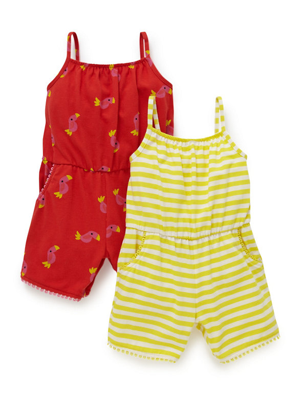 2 Pack Pure Cotton Assorted Playsuits Image 1 of 2