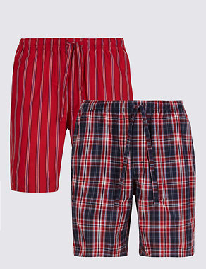 2 Pack Pure Cotton Assorted Pyjama Shorts Image 2 of 5