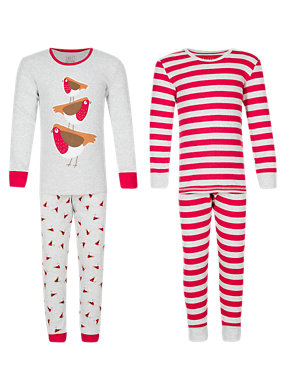 2 Pack Pure Cotton Assorted Stay Soft Pyjamas (1-7 Years) Image 2 of 4